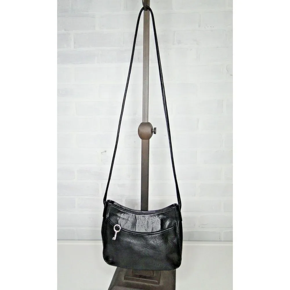Fossil Small Crossbody Black Handbag - Leather Purse/Bag -‎ Key Charm